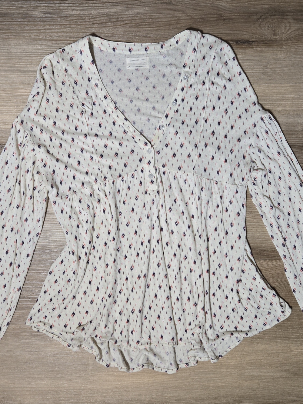Lucky Brand Cream Printed V-Neck Peasant Blouse